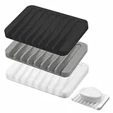 LONZIKP 3 Stück Seifenschale Silikon mit Ablauf, Seifenhalter Silikon für Badezimmer Dusche, Rutschfreies Design, Seifenablage für Bad Küche Zähler