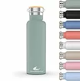 Daikoku Bottle, Doppelwandige Thermosflasche aus Edelstahl, Thermosflasche, die das Getränk stundenlang heiß oder kalt hält, zwei Verschlüsse, Farbe: pastellgrün, 500 ML