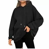 KOG Hoodie Damen Baumwolle Hooded Sweatshirt Einfarbige Kapuzenpullover Winter Oberteil Bekleidung Elegante Kleidung Fashion Frau Basic Slim Fit Oberteile Schwarz 3XL