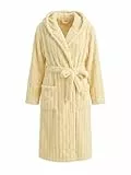 HEARTNICE Flauschiger Bademantel Damen lang Plüsch Bademantel Damen Kapuze leicht Morgenmantel kuschelig Hausmantel (Hellgelb, L/XL)