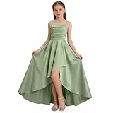 XINYUNZU Kleider Mädchen A-Linie Kleid Festlich Leichte Sommerkleid Trägerkleid Abendkleider Festliches Mädchenkleider Ballkleid Freizeitkleid Kinder Dress Elegante Kinderkleider Grün 13–14 Jahre