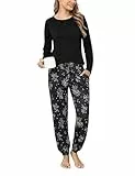 Jahetuul Schlafanzug Damen Pyjama lang Schlafanzüge für Damen Nachtwäsche Pyjamas Set Baumwolle Lounge Set Schlafbekleidung Pyjamahose mit Bündchen