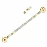 YEBOCIYO 14G Industrial Piercing Schmuck Gold Chirurgenstahl Industrial Barbell Industrial Bar Knorpel Conch Ohrring Helix Barbell Klar CZ 38mm Long Scaffold Bar für Frauen Männer