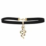 Flongo Schlange Gothic Choker für Damen: Gold Bdsm Punk sexy Frauen Samt Halsband Halskette mit Schlangen Anhänger Kragen Kette Schmuck Geschenk für Freundin