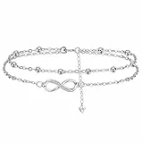 J.MUEN Unendlichkeit Fußkettchen Silber 925 für Damen, Sommer Strand Schmuck Geschenk für Damen Mädchen, Verstellbare Fußkette 22+4cm