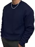 PrinStory Sweatshirt Herren Pullover Baumwolle Langarmshirt Mit Rundhals Freizeit Strickpullover Causal Sweater Warm (Blau, XL)