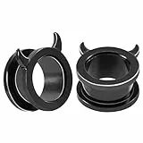 Huacan Tunnel 6mm 8mm 10mm 12mm 14mm 16mm Set Flesh Schwarz Tunnels mit Teufel Ohren Edelstahl 316L Klassisch Frauen Double Flared Frau Plugs Expander Damen Herren 1 Paar