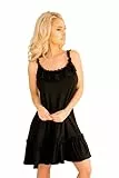 Kalimo Damen Kamala Petticoat | Farbe: Schwarz | Größe: M | Material: Viskose, Elasthan | Taillierter Nachthemd Negligee | Schultergurte mit Spitze | Schlafanzug, Nachthemd Nachtwäsche Minikleid