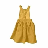 XINYUNZU Mädchen Kleider Sommer Trägerrock Baumwolle Leinen Kleid Luftige Sommerkleid Trägerkleid mit Rückenknöpfe und Taschen Freizeit Latzkleid Casual Rock Mädchenkleider für Kinder Gelb 5 Jahre