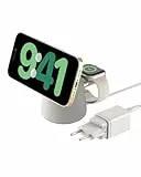 Belkin BoostCharge Pro Kabellose 2-in-1-Ladestation mit Qi2, 15W, MagSafe-Kompatibles Ladegerät für iPhone 17, Air, Pixelsnap, Apple Watch, AirPods, andere Qi2-Geräte, inklusive Netzteil – Sandfarben