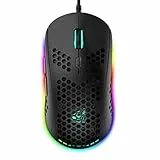 RGB Bienenwabe Leicht Gaming-Maus, 6 Programmierbare Tasten, 6 RGB-Hintergrundbeleuchtungsmodi und 6400 DPI Einstellbar, USB-Kabel, Plug & Play, Kompatibel mit Windows, Mac, Laptop, PS4, XBox Schwarz