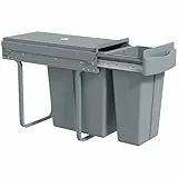 HOMCOM Abfallsammler 20L+10L Ausziehbar Einbaumülleimer Unterschrank Abfalleimer Mülleimer für Schränke mit 2 herausnehmbaren Fächern, mattiertem Deckel und Griff, Grau