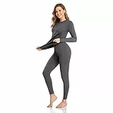 SIMIYA Thermounterwäsche Damen 1er 2er Set, warme Thermounterwäsche mit Innenfleece, Ultraleicht Unterteil und Oberteil lang Funktionsunterwäsche U Ausschnitt Skiunterwäsche für Winter(Grau*1,M)