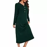 Xuepelit Nachthemd Damen Langarm Stillnachthemd Baumwolle Oversize Schlafshirt Lang Sexy Nachtwäsche Unterkleid Große Größe Für Frauen Pyjamas Kleid ,Grün L