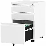 YITAHOME Mobiler Aktenschrank, Abschließbar Rollcontainer mit 3 Schubladen für A4, Legal, Letter, Metall Büroschrank mit Rollen für Home-Office, 46 x 39 x 62cm, Weiß