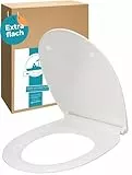 Calmwaters® Flacher WC-Sitz mit Absenkautomatik, Slim, antibakterieller Duroplast Toilettensitz, Edelstahl-Scharniere, Abnehmbar, extraflacher WC-Deckel, Standard O-Form, 26LP3163