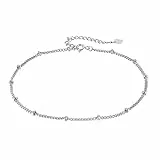 Hifeeled Fußkettchen Silber 925 Damen Kette mit Kugelperlen Fusskettchen Sommer Barfuß Strand Fußketten Verstellbar |22cm+4|