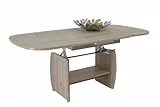 Hela Tische, Funktionscouchtisch Michael, Holzoptik melaminbeschichtet, Dekor Sonoma Eiche, ausziehbar 90-142cm, höhenverstellbar mit Kurbel 52-62cm