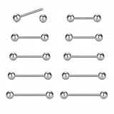 WillTen 14G Zunge und Nippel Bars - Chirurgenstahl Piercing Schmuck für Frauen, 10 Stück, Silber