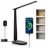 Honeywell Schreibtischlampe LED Dimmbare - Sunturalux™ H2 Tischlampe Augenschutz,mit USB-Aufladung, Modern Desk Lamp 4 Farb,Touch Steuerung,für Kinder, Schlafzimmer, Lektüre, Büros,Schwarz