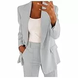 Hosenanzüge für Damen Elegant Blazern Hose Anzuge Set Einfarbig Streetwear Zweiteiler Hosenanzug Business Modern Anzughose Rever Slim Fit Sportlich Büro Outfit Anzugjacke Sommer (05-Grey, XL)
