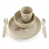 reer Kindergeschirr Set | Motiv: Little Farm | Biokunststoff-Geschirr für Kleinkinder aus 100% ISCC-zertifiziertem Material | 5-teilig | BPA-frei | spülmaschinengeeignet