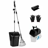 HAPPY HACHI Hundekotschaufel, 102cm Schwenkbehälter & Rechen Hundekotsammler mit 20 Abfallbeuteln, für Große und Kleine Hunde, Pooper Scooper mit Behälter zur Entfernung von Tierabfällen，3pc (2 Stück)