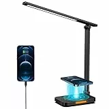 Schreibtischlampe, LASTAR LED-Schreibtischlampe mit kabelloser Aufladung, USB-Ladeanschluss, Memory-Funktion, Touch-Control, 5 Farbmodi, Augenschutz, 5 Helligkeitsstufen, Tischlampe