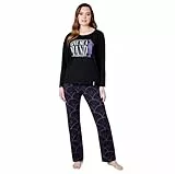 Wednesday Schlafanzug Damen Lang Baumwolle Pyjama Damen und Teenager Lounge Set Damen S - XL - Geschenke für Frauen (Schwarz Händchen, S)