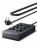 UGREEN Steckdosenleiste mit USB, 10-in-1 Mehrfachsteckdose mit Schalter, 20W Schnellladen USB C, 3680W Steckdosenwürfel mit Überspannungsschutz mit 1,5m Verlängerungskabel, für Schreibtisch,Büro