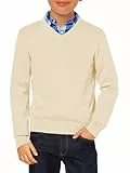 Haloumoning Jungen Pullover V-Ausschnitt Uniform Kinder Langarm Strickpullover Einfarbig Basic Casual Leichte Gestrickte Oberteile, Beige, 7-8 Jahre