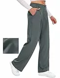 Desol Hosen Damen Waffel Lang Palazzo Hose Elegant Stoffhose Anzughose Damen Weite Sommerhose mit Taschen High Waist Hose Damenhose Weites Bein