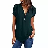 modasua Damen Bluse Chiffon Langarmshirts Casual Tunika Shirts, doppeltes Oberteil für Damen mit Chiffon, Chiffon Bluse Damen große größen, Green M 36