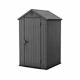 KETER Gartenhaus Darwin 4x4, 2,8 m², aus langlebigem Evotech Kunststoff mit Einzeltür und Belüftung, Gerätehaus, 25 x 184 x 205 cm, grau