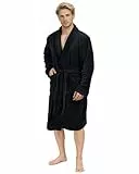NY Threads Bademantel Herren Flauschig Fleece Kuschelig weich Schalkragen Morgenmantel fur männer, Groß, Schwarz
