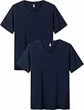 LAPASA Herren Micro Modal T-Shirt 2 Pack, Premium Business Kurzarm Unterhemd Rundhalsausschnitt/V-Ausschnitt (M07/M08), V-Ausschnitt: Navy Blau, L