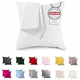 ATsense 2er Set Kissenbezug 40x40 cm - 100% Baumwolle, Weiß Kopfkissenbezug Weich und Hypoallergen, ÖkoTex Zertifiziert, Kissenhülle mit Reißverschluss für Allergiker Geeignet
