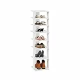 Furinno Compact 8-stufiger, vertikaler, platzsparender, freistehender Schuhturm, Schuhregal für den Eingangsbereich, Weiß