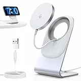 Mag-Safe Ladegerät,Wireless Charger,induktive ladestation mit Aluminium Ständer,magnetisch Induktionsladegerät,Kabellos Schnellladegerät kompatibel für iPhone 15/14/13,Weiß-Ohne Adapter