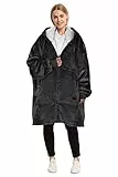 Catalonia Classy Übergroße Sherpa Hoodie Decke mit Reißverschluss und Kapuze, Flauschige Warme Oversized Kapuzenpulli Kuscheldecke, Tragbare Decke zum Anziehen als Geschenkidee für Damen Herren