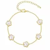 VNOX Kleeblatt Armband Mädchen Gold Glücksarmband - Verstellbares 316L Edelstahl Armband wasserfest hypoallergen, Vierblatt Glück Symbol