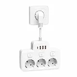 LEHOTPIA Steckdosenleiste mit USB, 3 Fach Mehrfachsteckdose Mit Einzelschalte Mehrfachsteckdose Mit 3 USB & 1 Type-C (5V 2,1A) für Küche Wohnzimmer Schlafzimmer(weiß)
