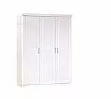 Inter Link - Kleiderschrank - Drehtürenschrank - Wäscheschrank - Garderobenschrank - Schlafzimmerschrank - 3 Türen - Kiefer massiv - Magnus - Weiß lackiert