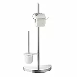 axentia WC-Garnitur Lianos aus Chrom - Toilettenpapierhalter, Toilettenbürste & Klobürstenhalter stehend - WC Bürstengarnitur ohne Bohren - WC-Ständer und Bürste verchromt