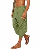 YAOHUOLE Leinen Hose Herren Kurz 3/4 Shorts Universal Fit Sommershorts Armeegrün L