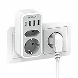 TESSAN Doppelstecker für USB C Steckdose, Mehrfachsteckdose mit 4 USB Netzstecker, Steckdosenadapter 2Fach Stecker, Mehrfachstecker für Steckdose, Steckdosenverteiler 3600W, Netzteil Steckdosen