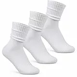 KALIONE Damen Scrunch Crew Socken, 3 Stück Retro Socken, Mittelhohe Baumwollsocken, Lässige Damensocken, Kuschelige Slouchy-Socken, Größe 35–40