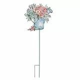 All Chic Gartendekoration für draußen, 73,7 cm, dekorative Gartenpfähle, geprägte Gießkanne aus Metall mit Blumen für Frühlingsdekoration, Hofkunstpfähle für Außenbereich, Rasen, Hinterhof, Veranda