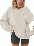 Fisoew Sweatshirt Damen Langarm Pullover V-Ausschnitt Langarmshirt Oversized Casual Oberteile Locker Basic Pulli Einfarbig Top Hellkhaki M