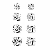 GUTERTOP 4 Paare Edelstahl Magnetische Ohrstecker für Damen Herren, Magnet Ohrringe Herren, Diamant Ohrringe Magnet Herren, Rund Magnet Ohrringe (5–8 MM)